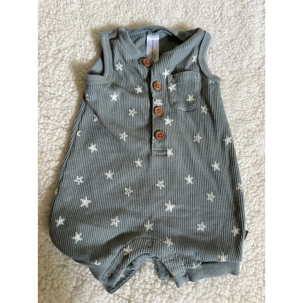 Modern Moments Romper Baby 3-6 Months Sage Green Excellent Star Waffle Knit
